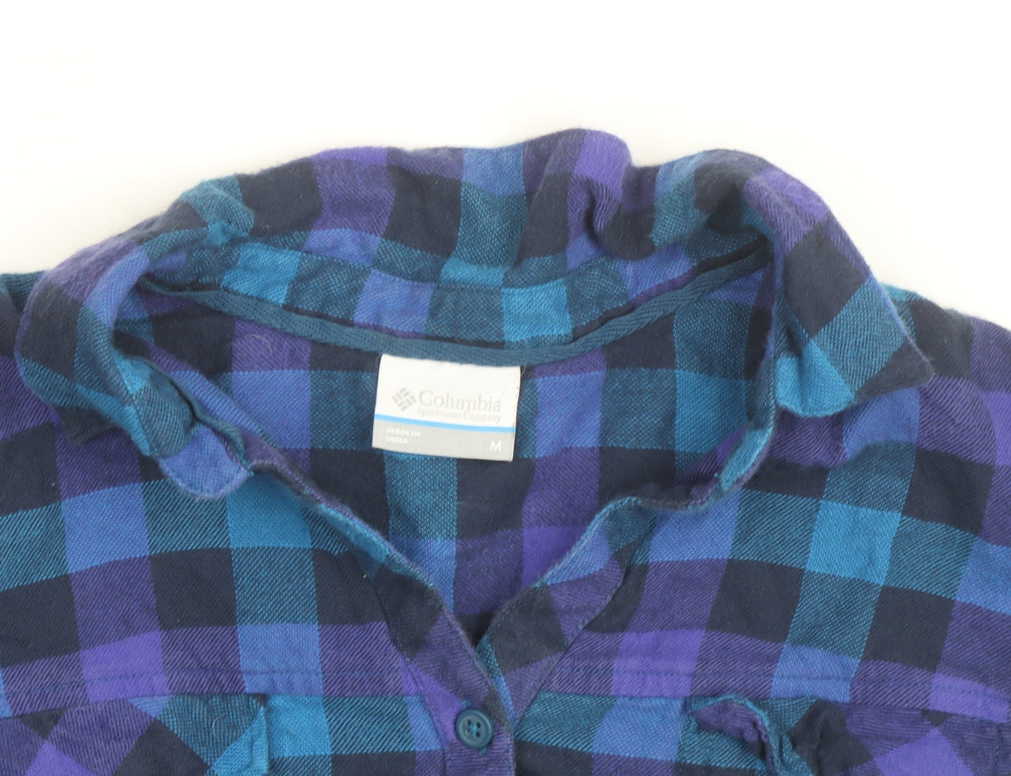 Columbia Men's Blue & Purple Check Flannel Long Sleeve Button-Up Shirt - Size M