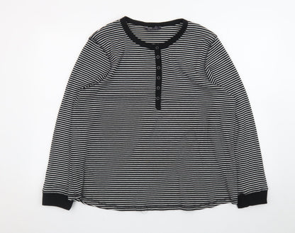 Marks and Spencer Women’s Black Striped Henley Long Sleeve Cotton T-Shirt Size 24
