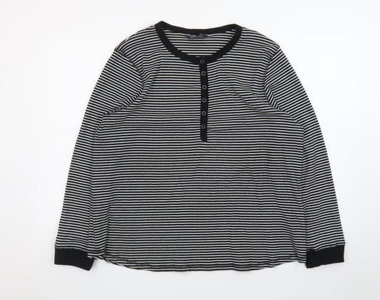 Marks and Spencer Women’s Black Striped Henley Long Sleeve Cotton T-Shirt Size 24