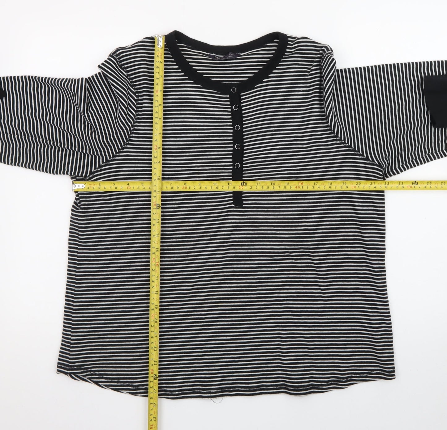 Marks and Spencer Women’s Black Striped Henley Long Sleeve Cotton T-Shirt Size 24