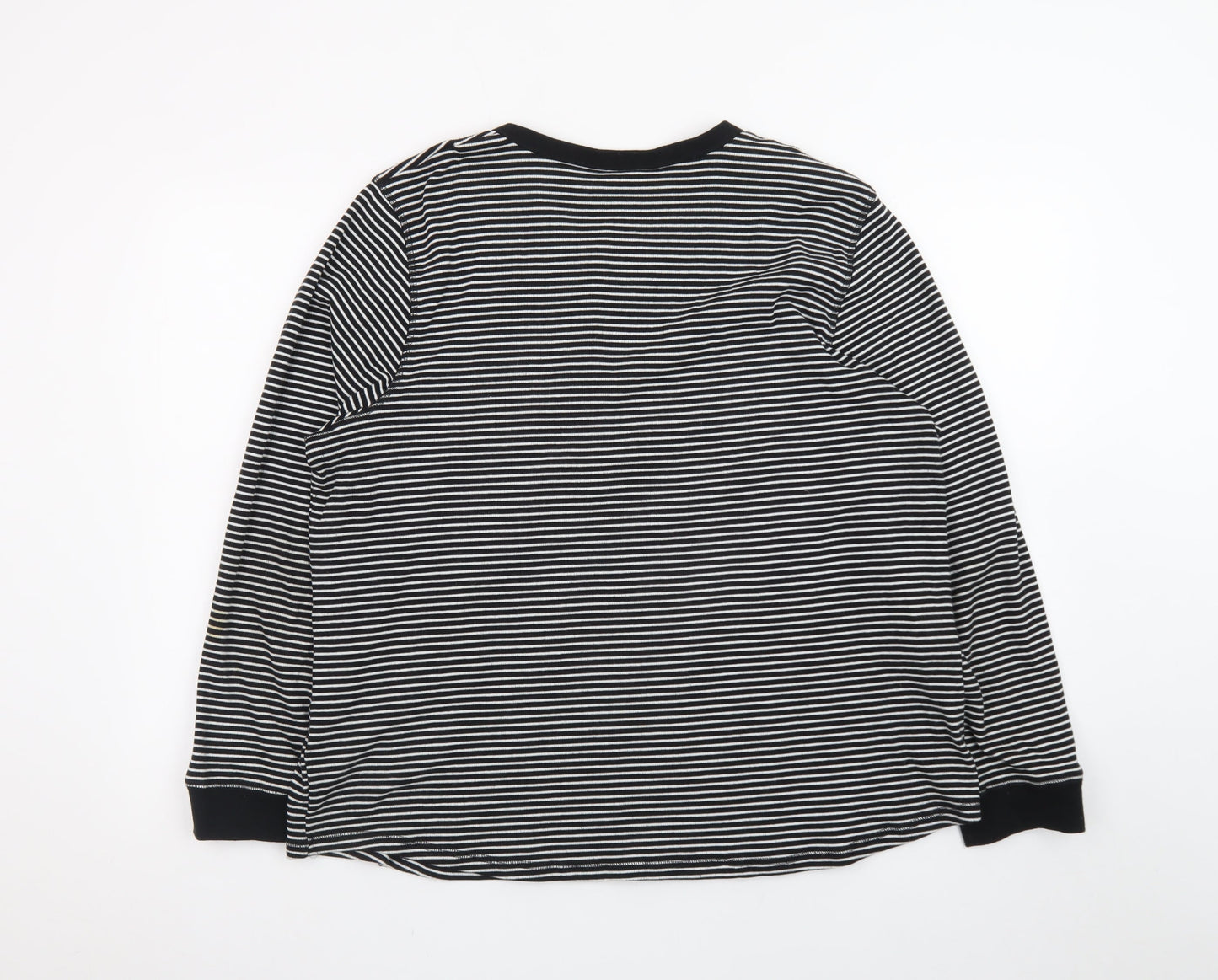 Marks and Spencer Women’s Black Striped Henley Long Sleeve Cotton T-Shirt Size 24