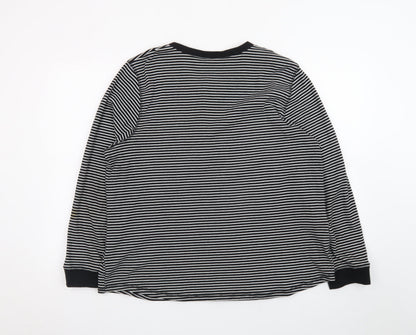 Marks and Spencer Women’s Black Striped Henley Long Sleeve Cotton T-Shirt Size 24