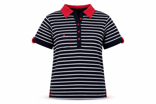 Viyella Women's Blue Striped Polo Shirt Size M Short Sleeve Cotton