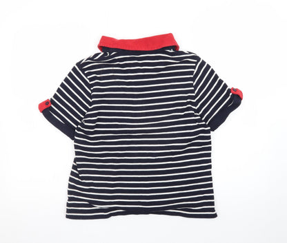 Viyella Women's Blue Striped Polo Shirt Size M Short Sleeve Cotton