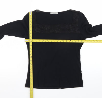 Marks and Spencer Women’s Black Lace Trim Long Sleeve Blouse UK 16