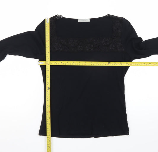 Marks and Spencer Women’s Black Lace Trim Long Sleeve Blouse UK 16