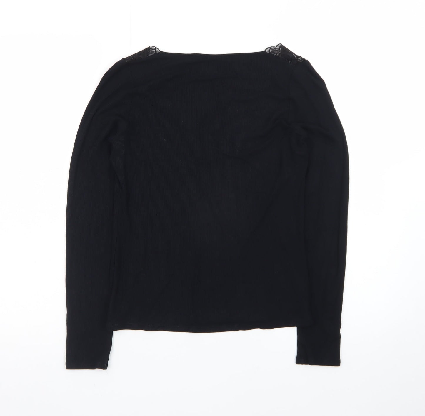 Marks and Spencer Women’s Black Lace Trim Long Sleeve Blouse UK 16