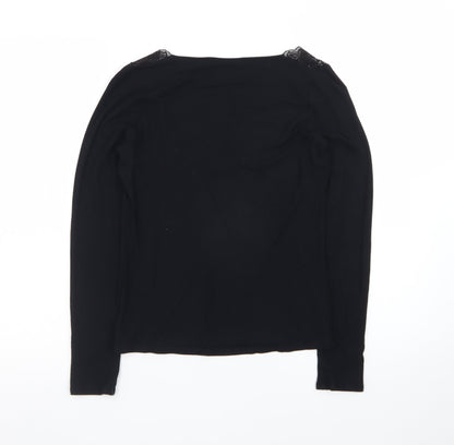 Marks and Spencer Women’s Black Lace Trim Long Sleeve Blouse UK 16