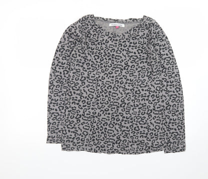 Mudd & Water Women's Grey Animal Print Long Sleeve Cotton Top Size 8