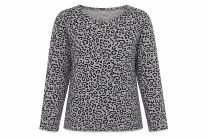 Mudd & Water Women's Grey Animal Print Long Sleeve Cotton Top Size 8