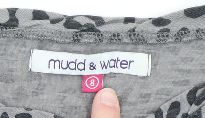 Mudd & Water Women's Grey Animal Print Long Sleeve Cotton Top Size 8