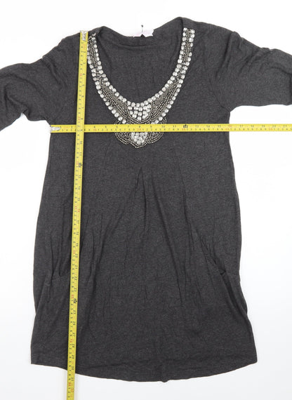 Changes Boutique Women’s Grey Beaded V-Neck Shift Dress Size 14