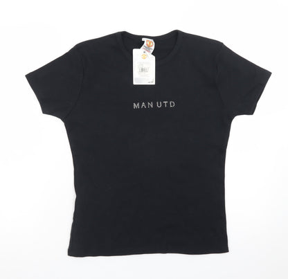 Manchester United Women's Black Rhinestone Logo L Cotton T-Shirt