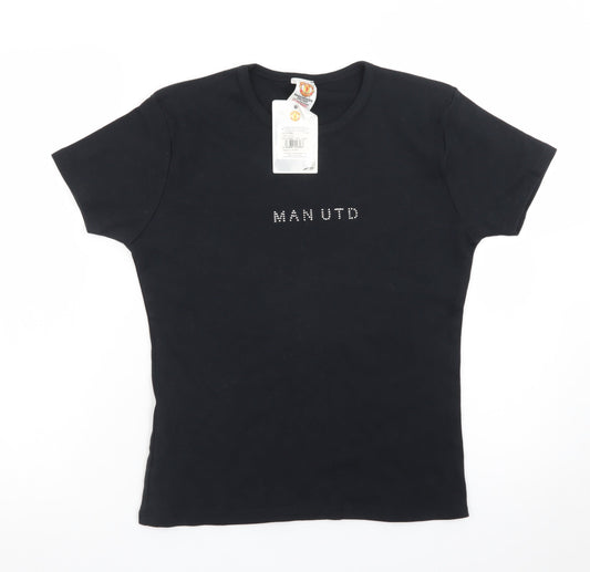Manchester United Women's Black Rhinestone Logo L Cotton T-Shirt
