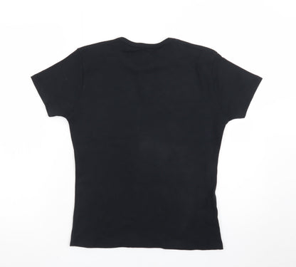 Manchester United Women's Black Rhinestone Logo L Cotton T-Shirt