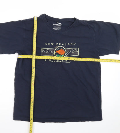Wild Kiwi Men's Navy New Zealand Graphic Cotton T-Shirt M