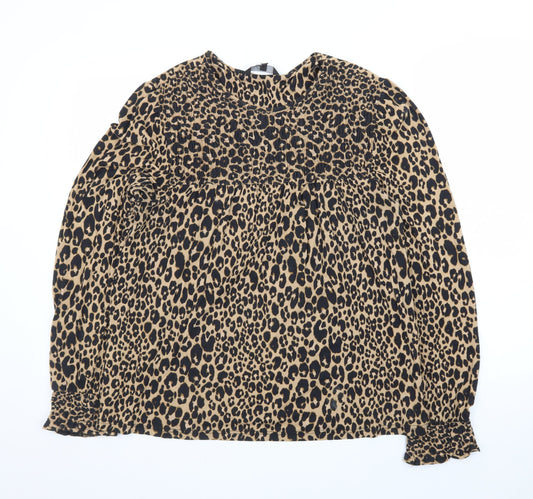 Next Women’s Brown Leopard Print Long Sleeve Tunic Blouse Size 12