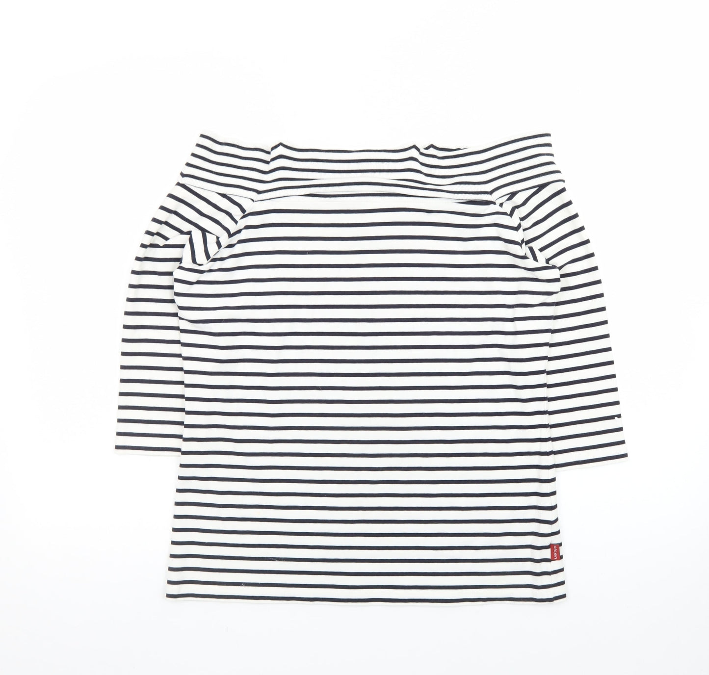 Olsen Womens White Striped Boat Neck 3/4 Sleeve Cotton Modal Top Size 16