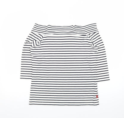 Olsen Womens White Striped Boat Neck 3/4 Sleeve Cotton Modal Top Size 16