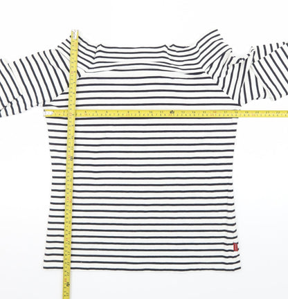 Olsen Womens White Striped Boat Neck 3/4 Sleeve Cotton Modal Top Size 16