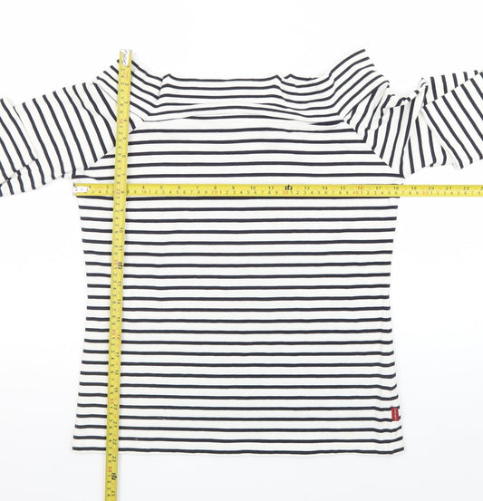 Olsen Womens White Striped Boat Neck 3/4 Sleeve Cotton Modal Top Size 16