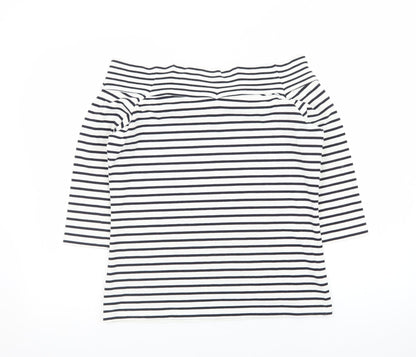 Olsen Womens White Striped Boat Neck 3/4 Sleeve Cotton Modal Top Size 16