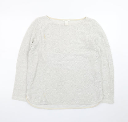 H&M Women Beige Cotton Knit Long Sleeve Pullover Top Size 12