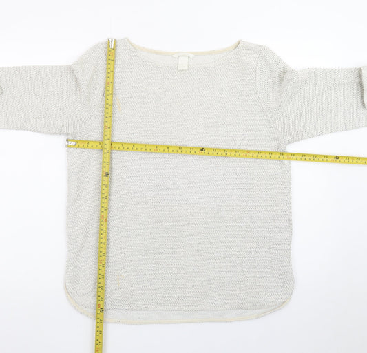 H&M Women Beige Cotton Knit Long Sleeve Pullover Top Size 12