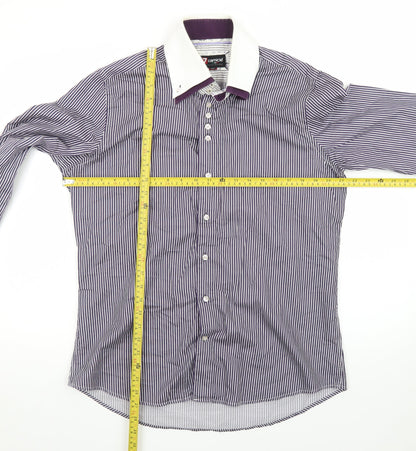 7camicie Men's Blue White Striped Slim Fit Dress Shirt L