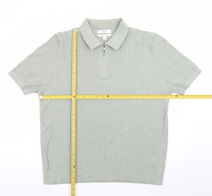 Marks and Spencer Men's Green Cotton Polo Shirt XL 1/4 Zip Knit