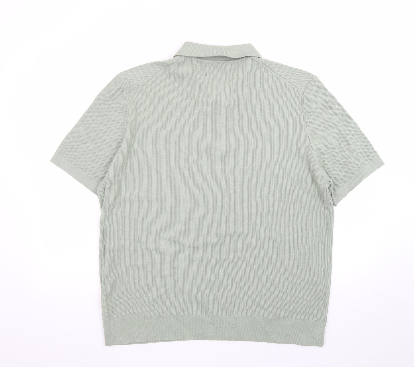 Marks and Spencer Men's Green Cotton Polo Shirt XL 1/4 Zip Knit