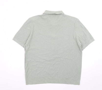 Marks and Spencer Men's Green Cotton Polo Shirt XL 1/4 Zip Knit