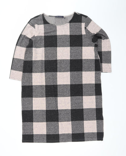 Marks and Spencer Women Grey Check Shift Dress Size 16 3/4 Sleeve