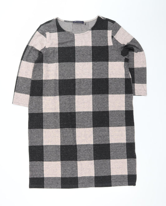 Marks and Spencer Women Grey Check Shift Dress Size 16 3/4 Sleeve