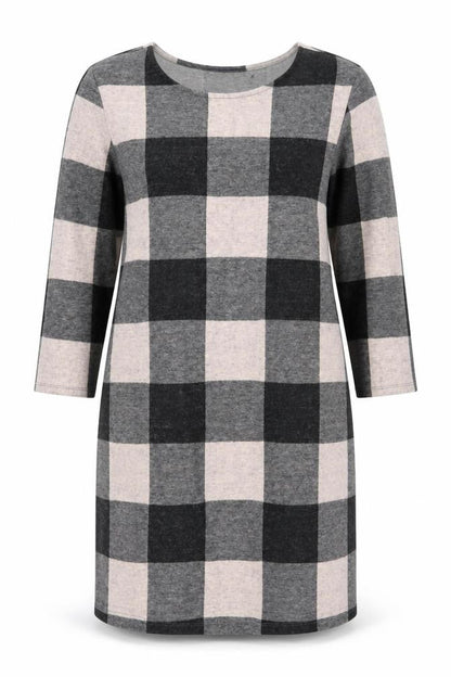 Marks and Spencer Women Grey Check Shift Dress Size 16 3/4 Sleeve