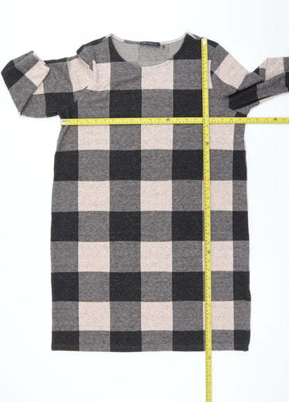 Marks and Spencer Women Grey Check Shift Dress Size 16 3/4 Sleeve