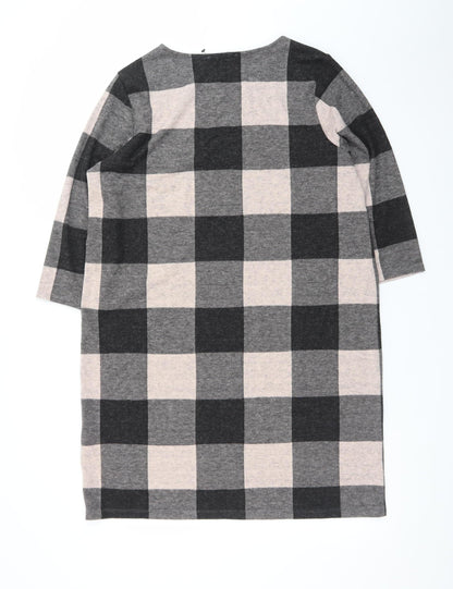 Marks and Spencer Women Grey Check Shift Dress Size 16 3/4 Sleeve