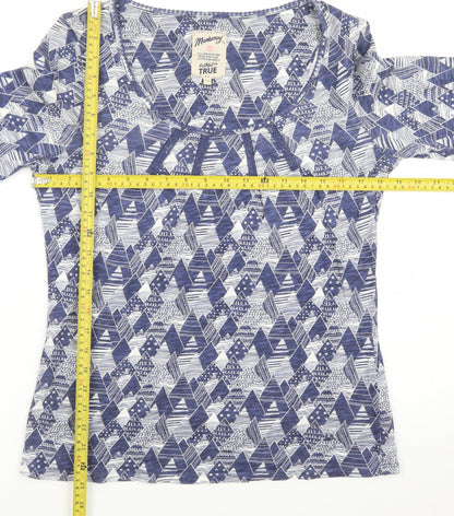 Mantaray Women's Blue Geometric Long Sleeve Cotton T-Shirt Size 14