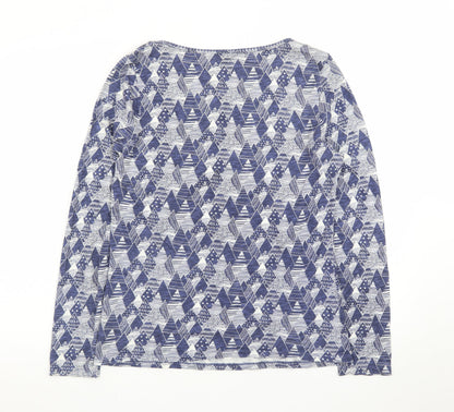 Mantaray Women's Blue Geometric Long Sleeve Cotton T-Shirt Size 14