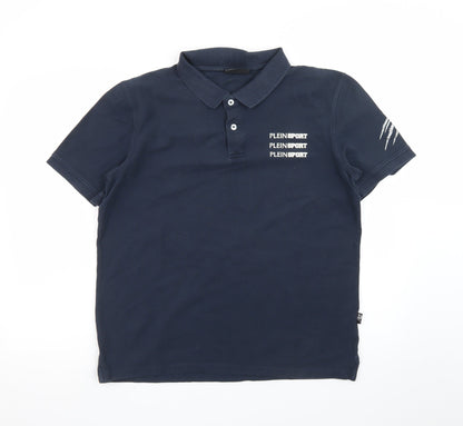 Plein Sport Men's Navy Blue Polo Shirt Size 2XL Cotton Classic Fit