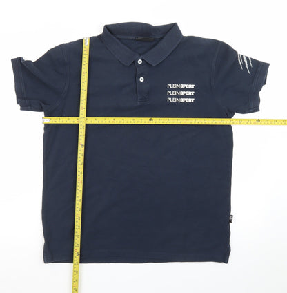 Plein Sport Men's Navy Blue Polo Shirt Size 2XL Cotton Classic Fit