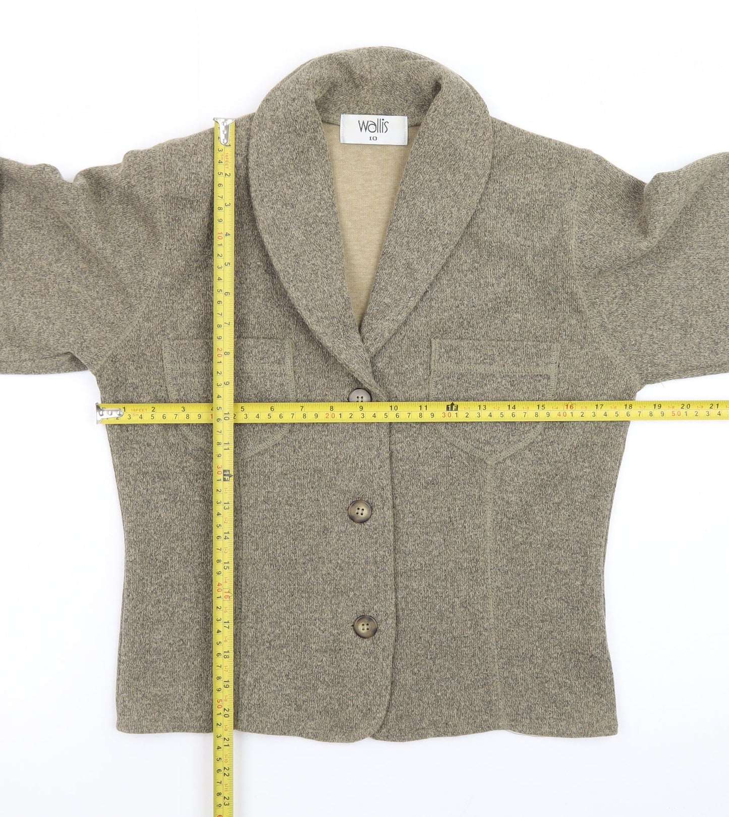 Wallis Women Beige Knit Button Cardigan Size 10 Classic Fit