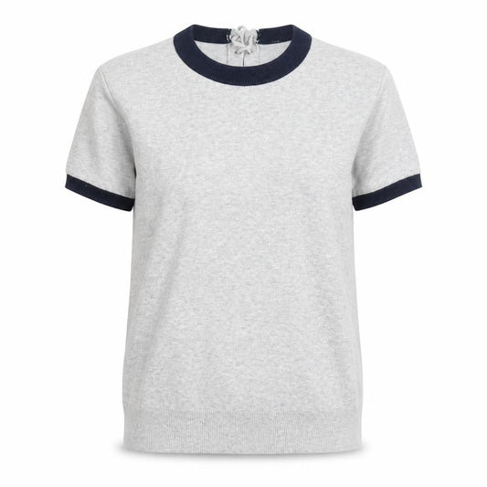GG5 Womens Grey Ringer Knit Lace-Up Back Short Sleeve T-Shirt M
