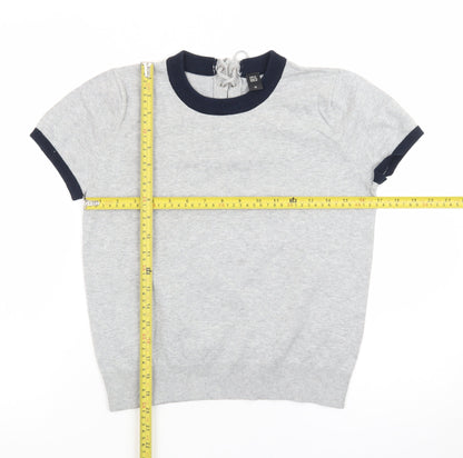 GG5 Womens Grey Ringer Knit Lace-Up Back Short Sleeve T-Shirt M