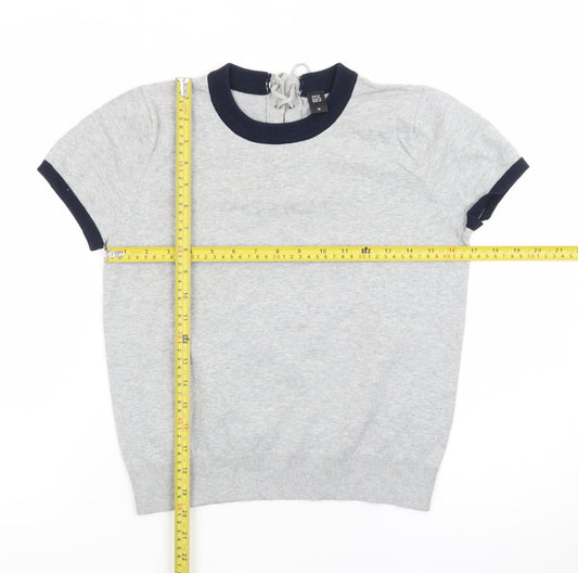 GG5 Womens Grey Ringer Knit Lace-Up Back Short Sleeve T-Shirt M