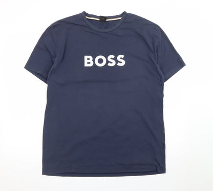 BOSS Men's Blue XL Crew Neck Cotton Logo T-Shirt
