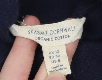 Seasalt Cornwall Women’s Blue Organic Cotton Roll Neck Top UK 12