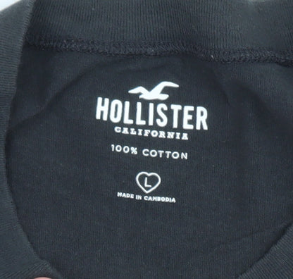 Hollister Men Black Crew Neck Graphic T-Shirt L Cotton Paris Yacht Print