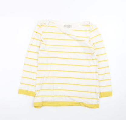 Hobbs Womens Yellow White Striped Cotton 3/4 Sleeve Boat Neck T-Shirt Size S