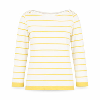 Hobbs Womens Yellow White Striped Cotton 3/4 Sleeve Boat Neck T-Shirt Size S